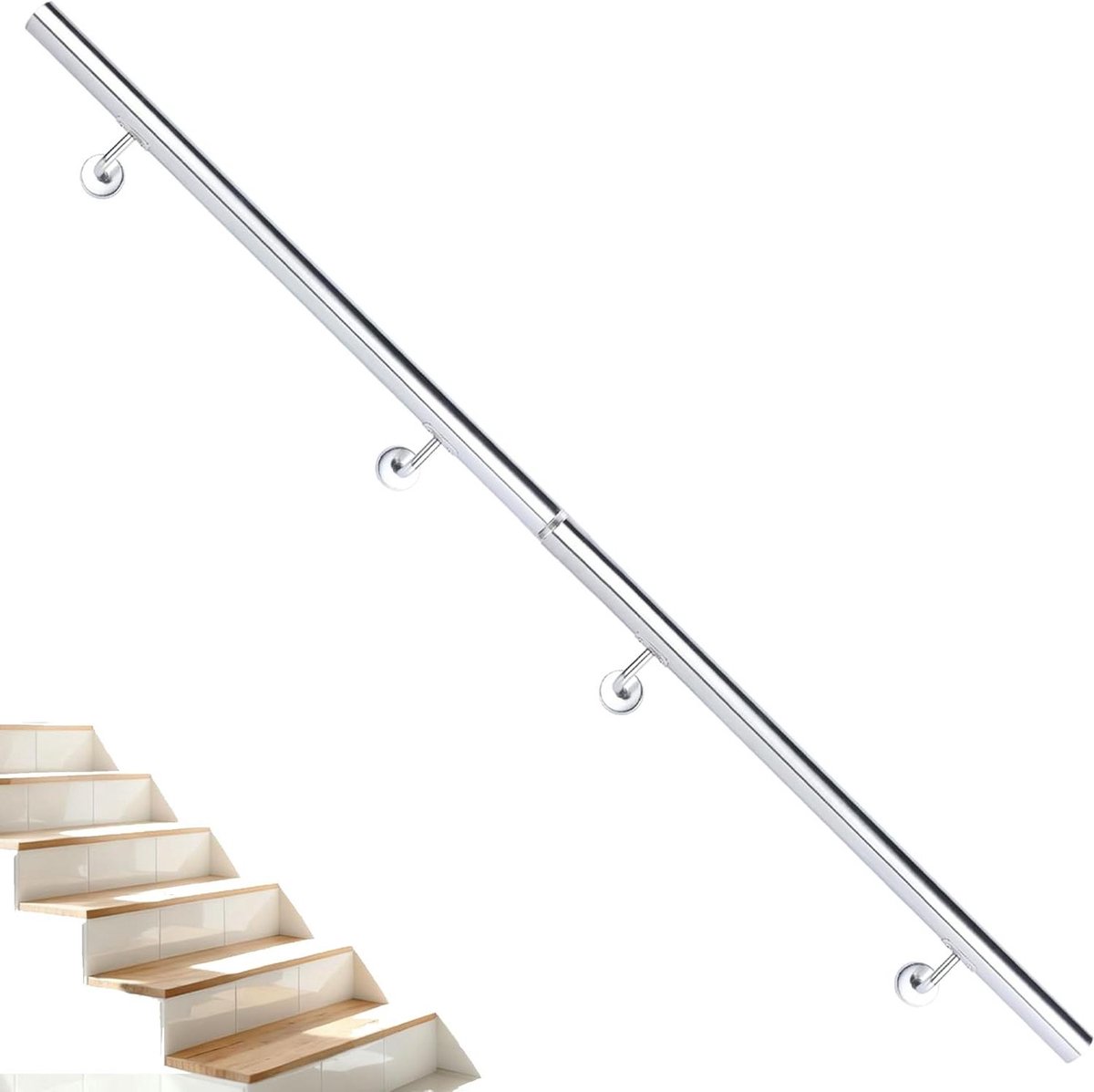 Roestvrijstalen trapleuning - Wandgreep trap - Veilig traplopen - V2A roestvrij staal - 180 cm - Zilverkleurig