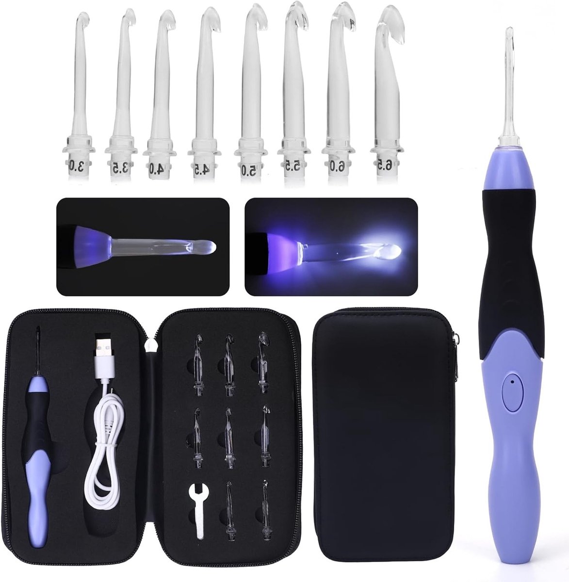 Complete 9-in-1 Haaknaalden Set met Verwisselbare Koppen, Luminous Breinaalden en Handige Accessoires voor Haken en Breien