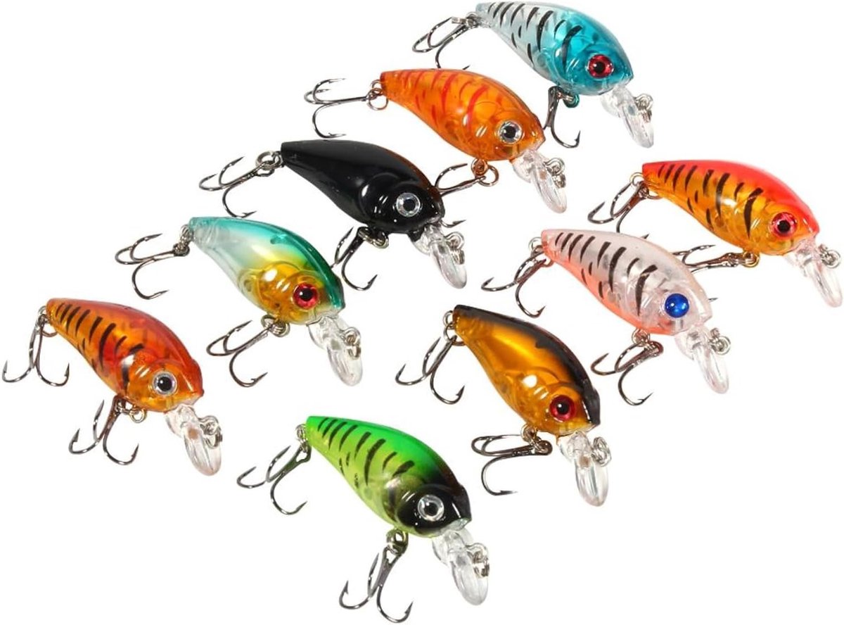 Set van 9 Minnow Vissen Lures, 4.5cm/4g Plastic Aas met Haken voor Zoet- en Zoutwater, Ideaal voor Baars en Crankbait Visserij