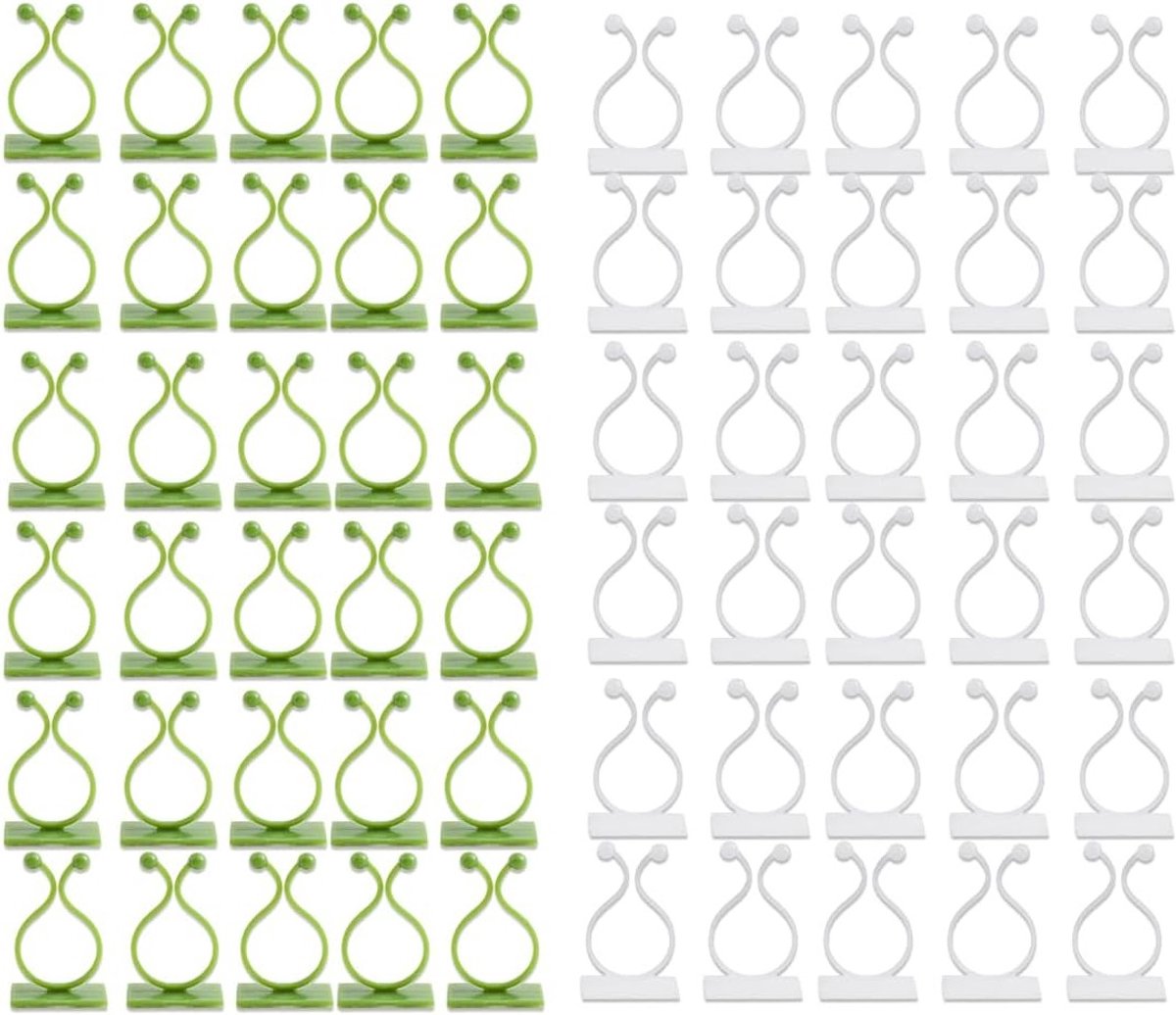 Set van 60 Zelfklevende Klemmen voor Klimplanten, Plantensteun, Kabelhouders en Decoratie (Wit, Groen)