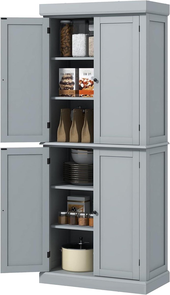 Keukenkast Buffet - Opbergkast Eetkamer - Keuken Organiseren - Verstelbare Planken - 76 x 405 x 184 cm - Grijs