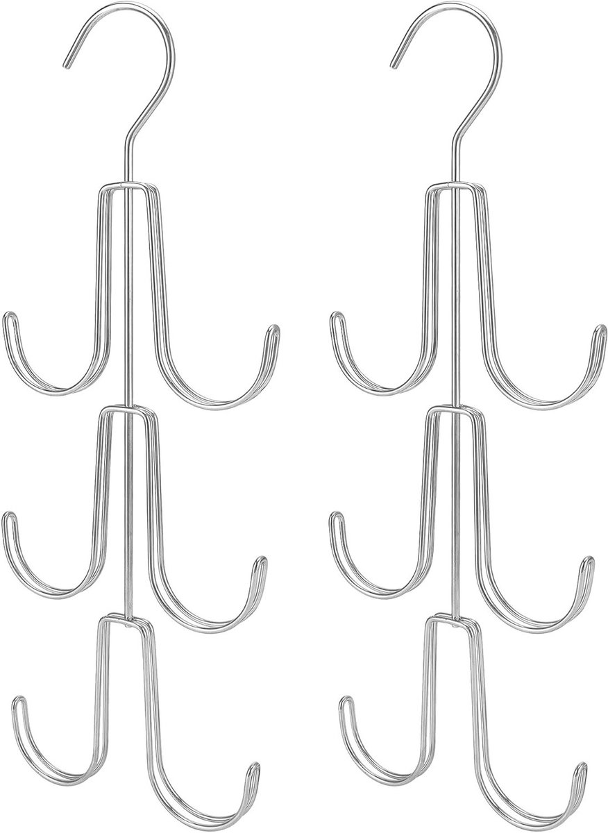 Handtassen Organizer Set met 6 Haakjes, Tas Hanger en Sjaalhouder voor Efficiënte Opberging van Tassen, Sjaals en Stropdassen, Zilver