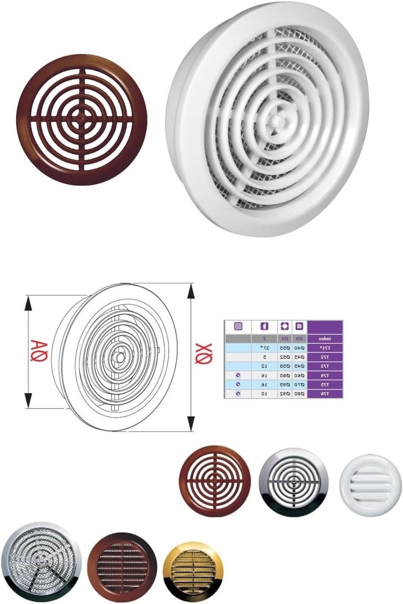 Ventilatierooster Rond - Afvoerlucht Rooster - Ventileren Binnen - Met Insectennet - Ø 80 mm - Bruin