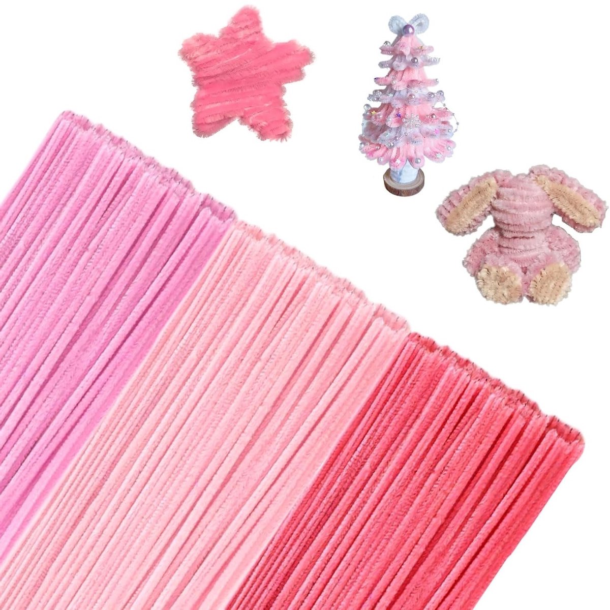 300 Stuks Pijp Reinigers in Drie Verschillende Roze Kleuren, 30 cm Chenille Draad voor Creatieve DIY Projecten en Knutseldecoratie
