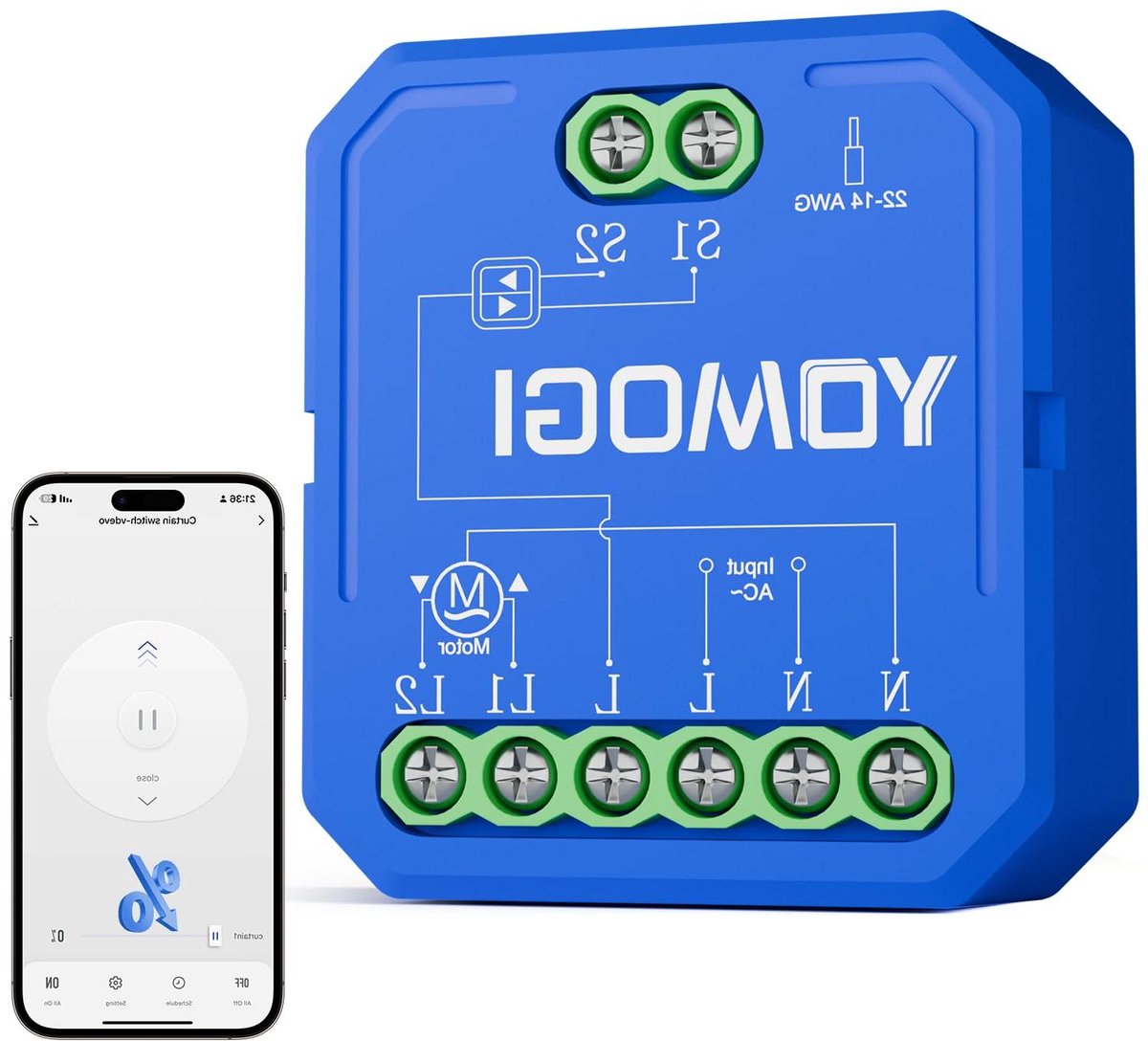 Slimme Gordijnschakelaar - Rolluikmodule Wifi - Huisautomatisering - Procentuele Bediening - 41 x 45 x 17.5 mm - Blauw