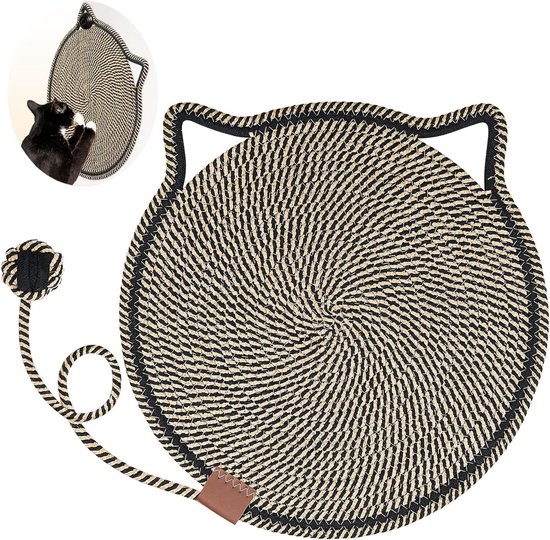 Ronde Kattenkrabmat - Krabmat - krabmat voor katten - Natuurlijk Katoenen Touw - Horizontaal Vloermodel - Beschermt Meubels & Tapijt - 40 cm - Geribbeld zwart