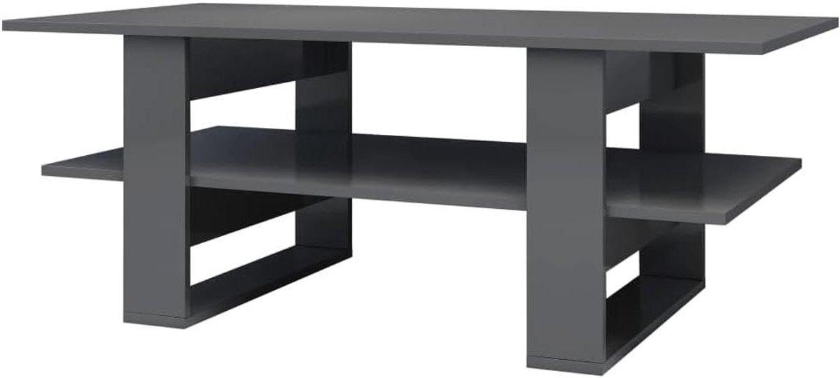 Salontafel met Schap - Woonkamertafel Bijzettafel - Spullen Ordenen - Hoogglans Afwerking - 110 x 55 x 42 cm - Grijs