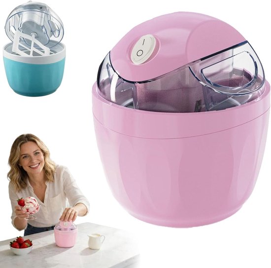 Ijsmachine - Roomijsmachine - Sorbetmaker - Mini ijsmachine - Zelf ijs maken - Binnen 15 minuten - Voor gelato, sorbet en yoghurt - Voor in de keuken en thuisgebruik -Perzikkleur