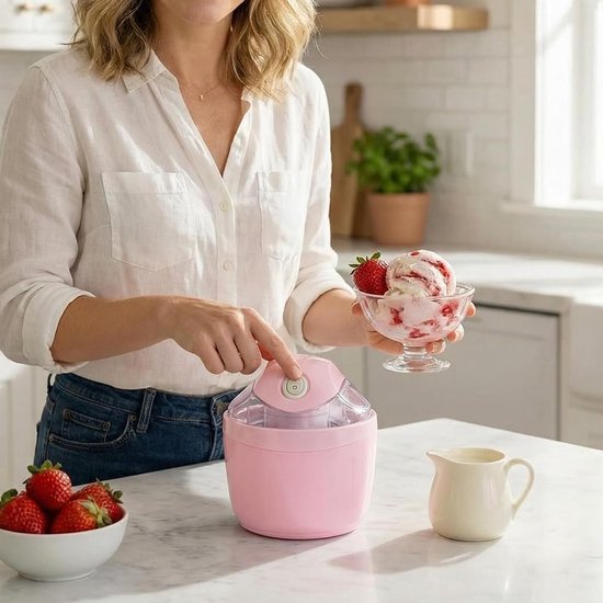 Ijsmachine - Roomijsmachine - Sorbetmaker - Mini ijsmachine - Zelf ijs maken - Binnen 15 minuten - Voor gelato, sorbet en yoghurt - Voor in de keuken en thuisgebruik -Perzikkleur van Merkloos — afbeelding 5