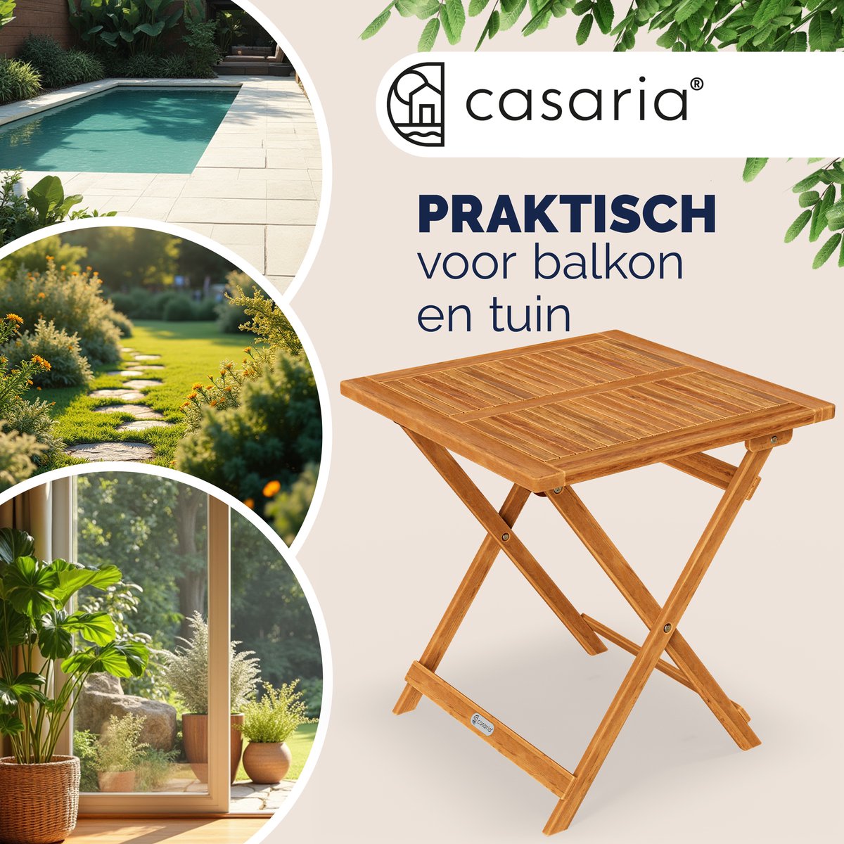Casaria Bijzettafel - Acacia Hout Inklapbaar 70x70x73 cm - Bruin thumbnail 2