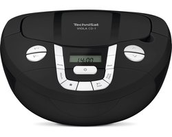 TechniSat VIOLA CD-1 - draagbare stereo cd-speler, Boombox met praktische draaggreep (radio voor kinderen, FM-radiotuner, Bluetooth-ontvangst, 2 x 1 W RMS-vermogen, net- en batterijvoeding) zwart
