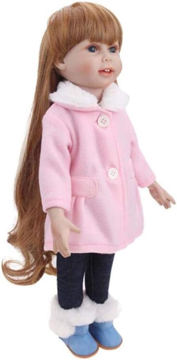 Poppenkleding Jurk - Winteroutfit Poppen - Poppen Aankleden - Met Pluche Kraag - 46 cm Poppen - Blauw — afbeelding 5