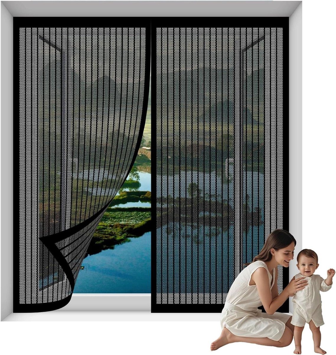 Muggenhor Voor Ramen - Insectenhor Raam - Buiten Blijven - Magnetische Sluiting - 118 x 24