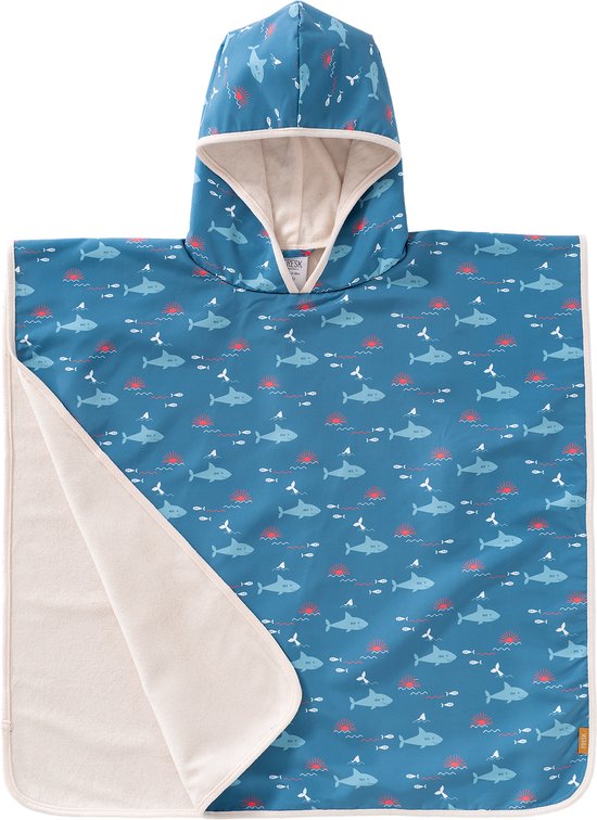 Fresk UV badponcho one size - Badcape met Capuchon - Sneldrogend Strandlaken - Jongens - Blauw - Shark van Fresk — afbeelding 2