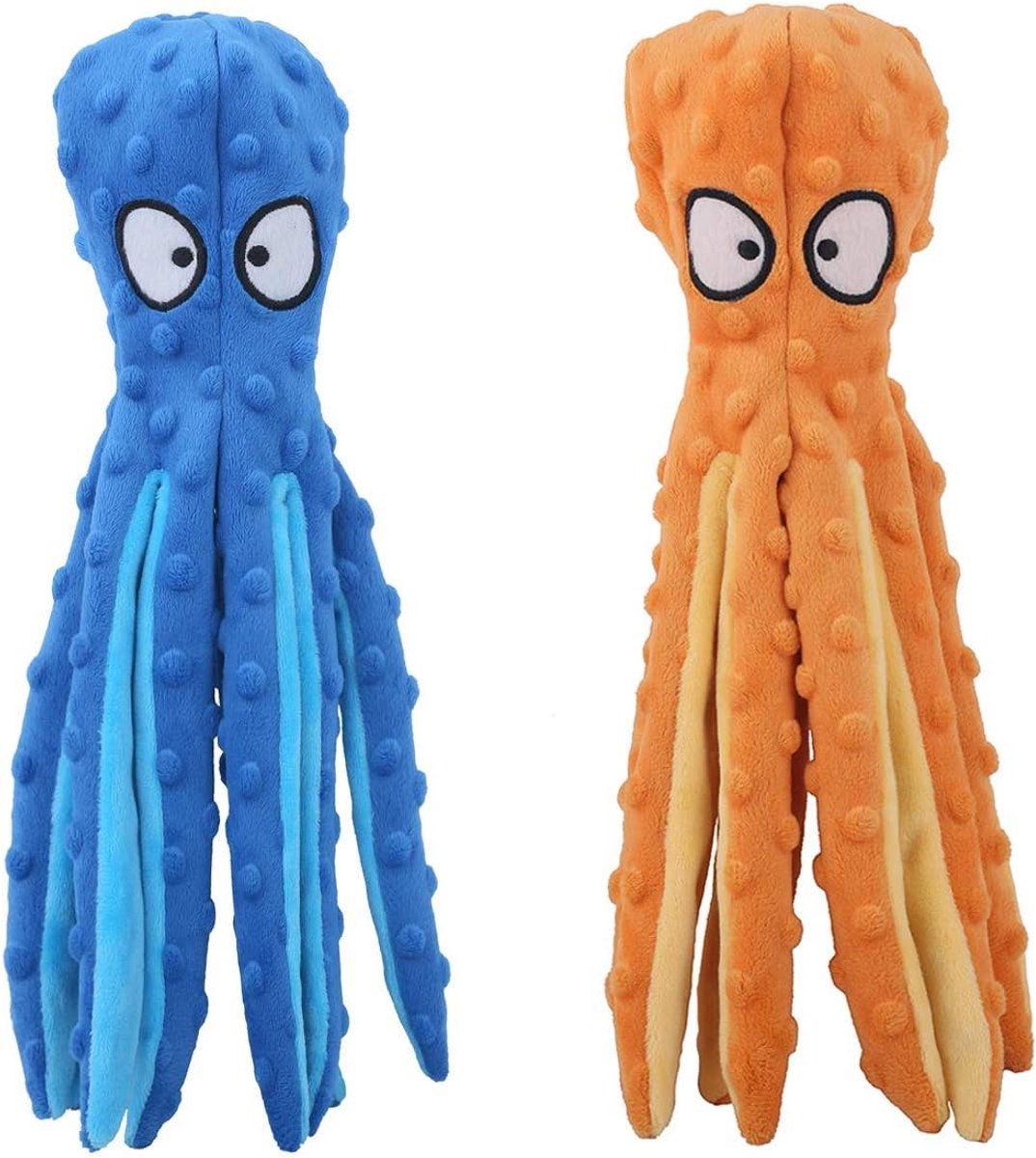 OLOEY 2 piepende hondenspeeltjes in de vorm van een octopus - Duurzaam en interactief speelgoed-geschikt voor kleine en middelgrote honden