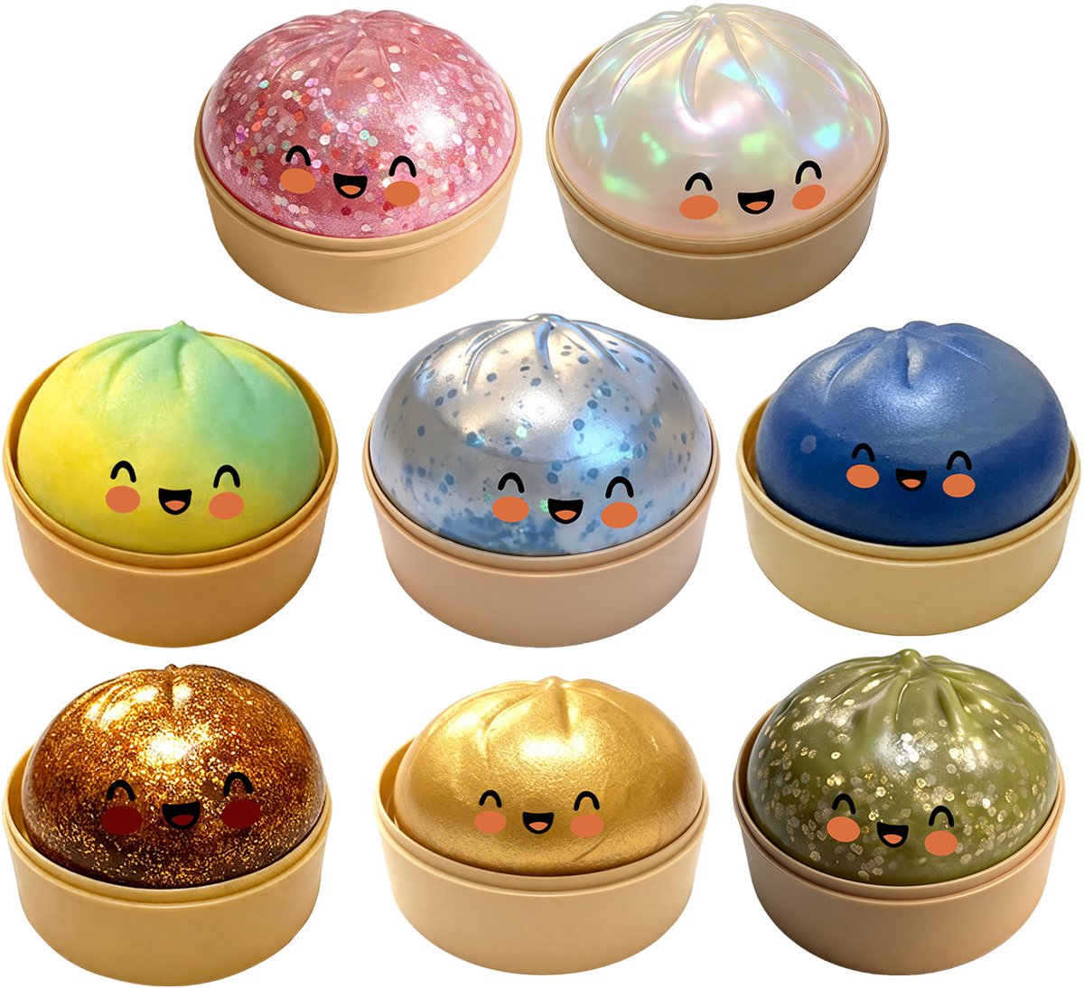 Giant Glitter Dumpling Toy, 9 X 9 Cm, 8 Stuk, Gesimuleerd Knoedelspeelgoed Met Terugstoot En Demperbox, Zacht Fidget-Speelgoed Voor Familie, Volwassenen, Studenten, Thuis