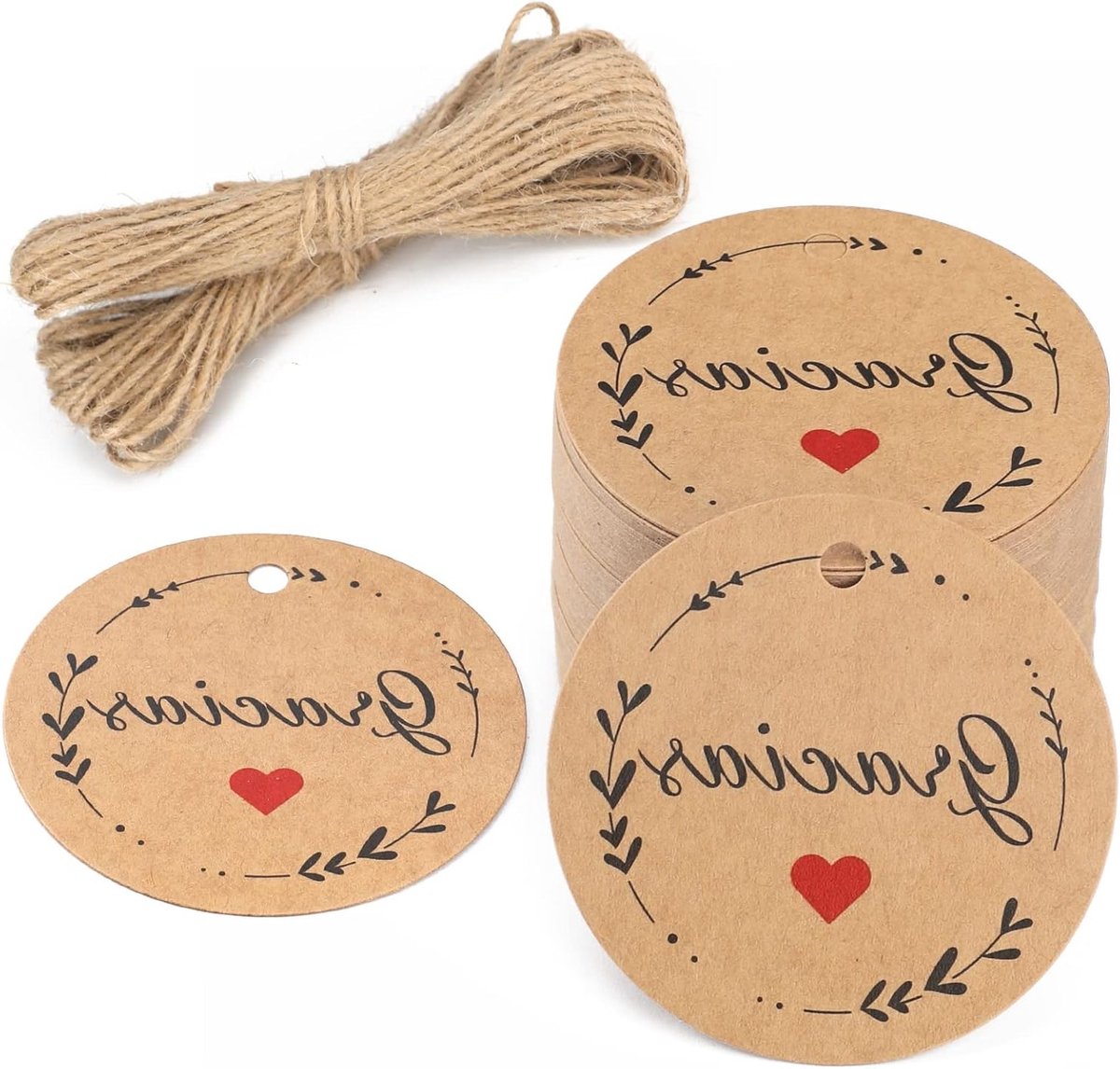 Kraft Cadeaulabels, Set van 100 met 20 meter Jute Touw voor Verjaardagen en Feestjes