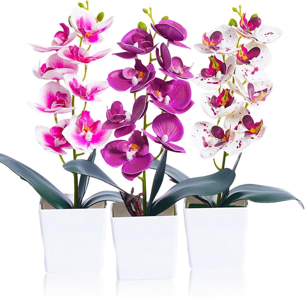 Set van 3 Kunstmatige Orchideeën in Pot van 30 cm - Perfect voor Woonkamer, Kantoor en Decoratie