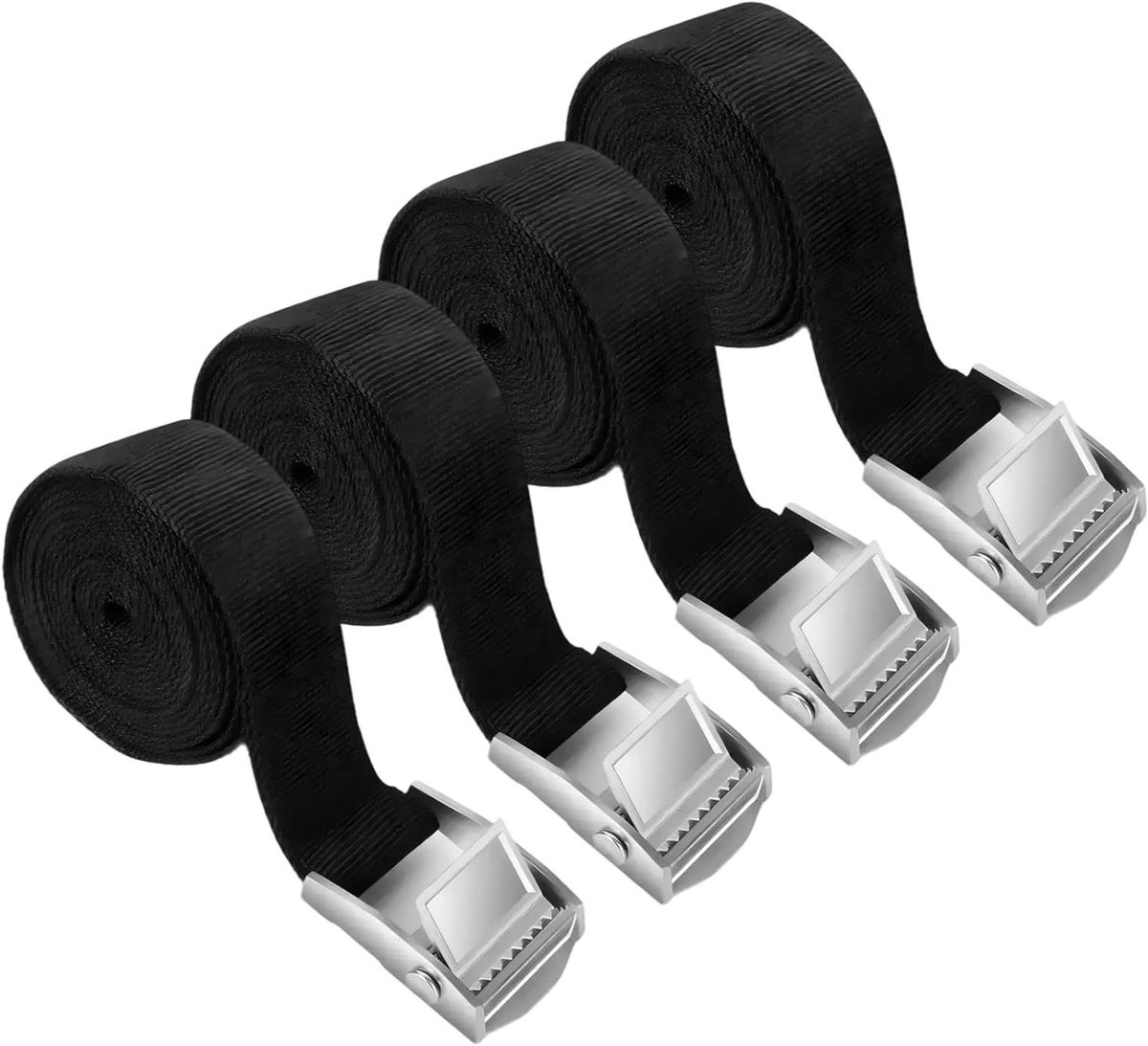 Bevestigingsbanden Set - Spanbanden Ratel - Lading Zekeren - Eén Knop Bediening - 4 Stuks - Zwart
