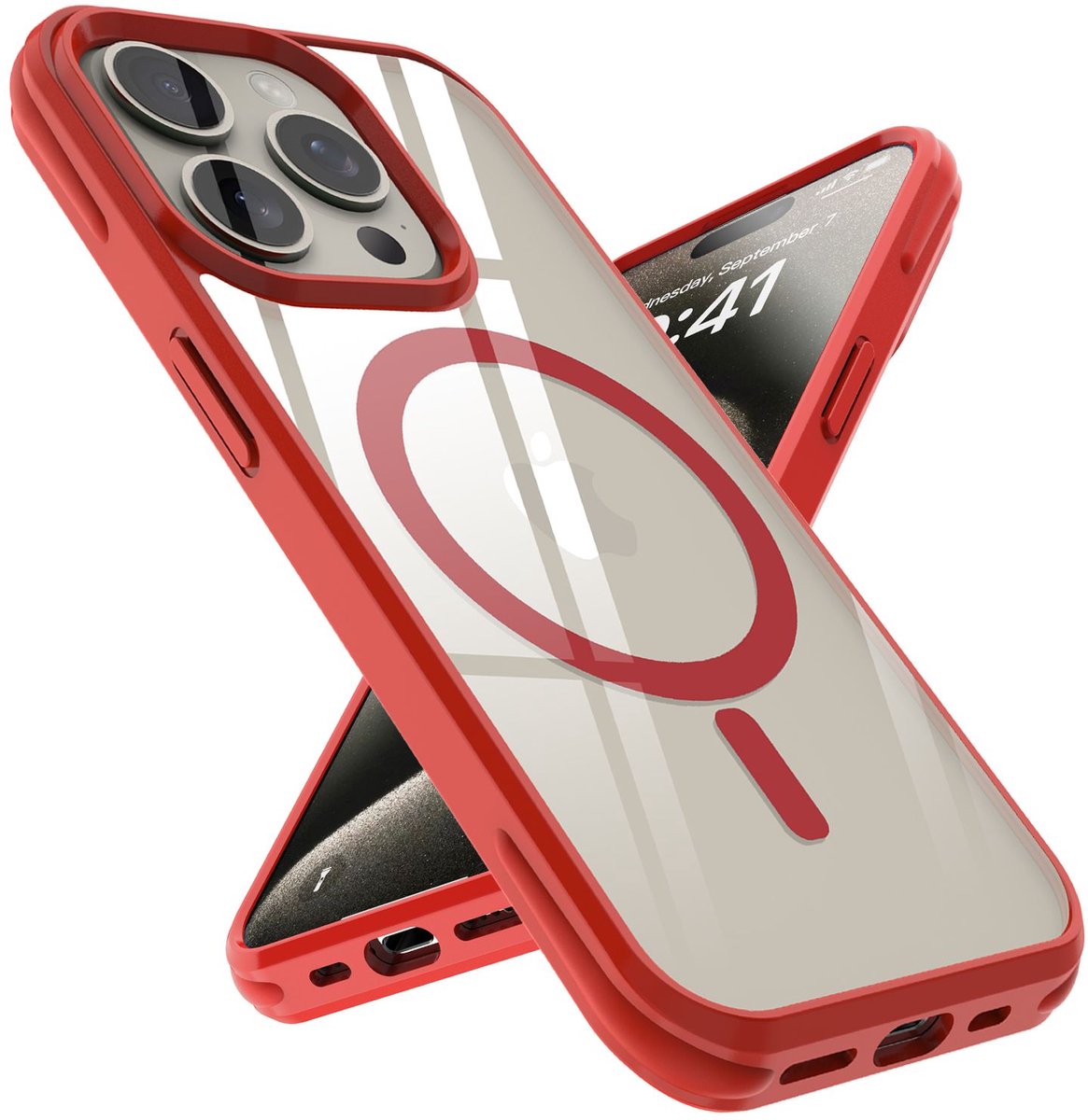 Hoesje geschikt voor iPhone 15 PRO MAX in Rood geschikt voor Magsafe