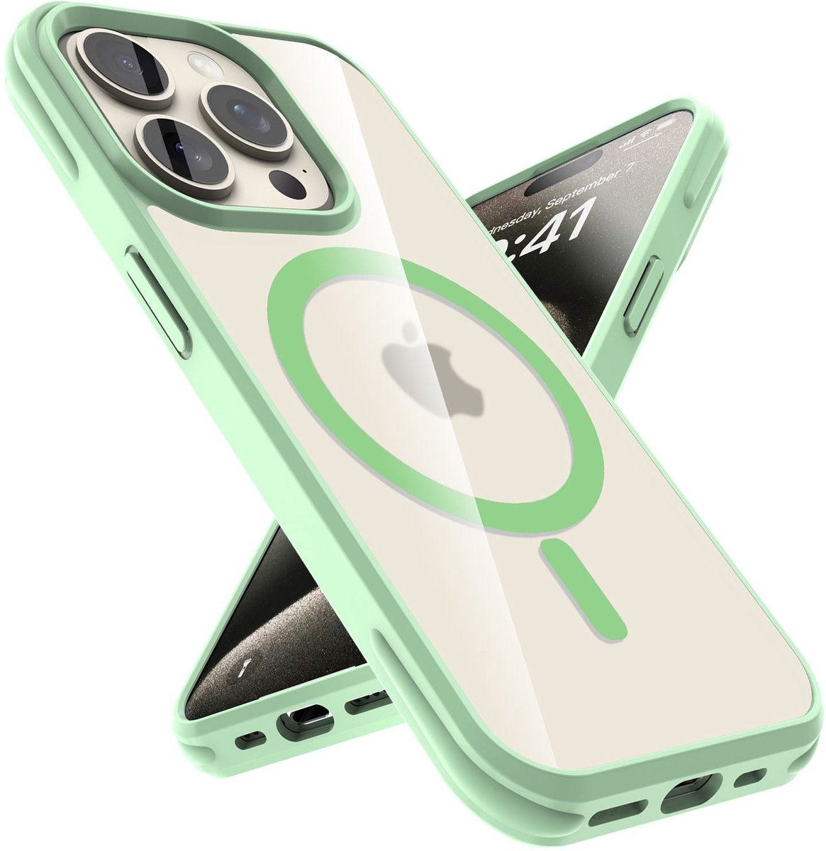 Hoesje geschikt voor iPhone 15 PRO in Lichtgroen Case geschikt voor Magsafe
