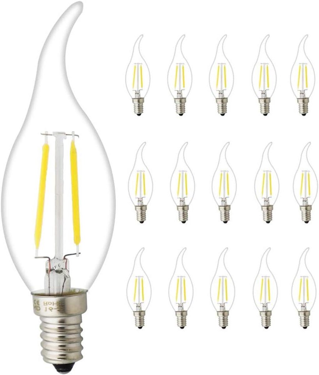 Gloeidraad LED Lampen - Kaarslampen E14 - Sfeerverlichting Thuis - Energiebesparend 90% - 15 Stuks - Warmwit