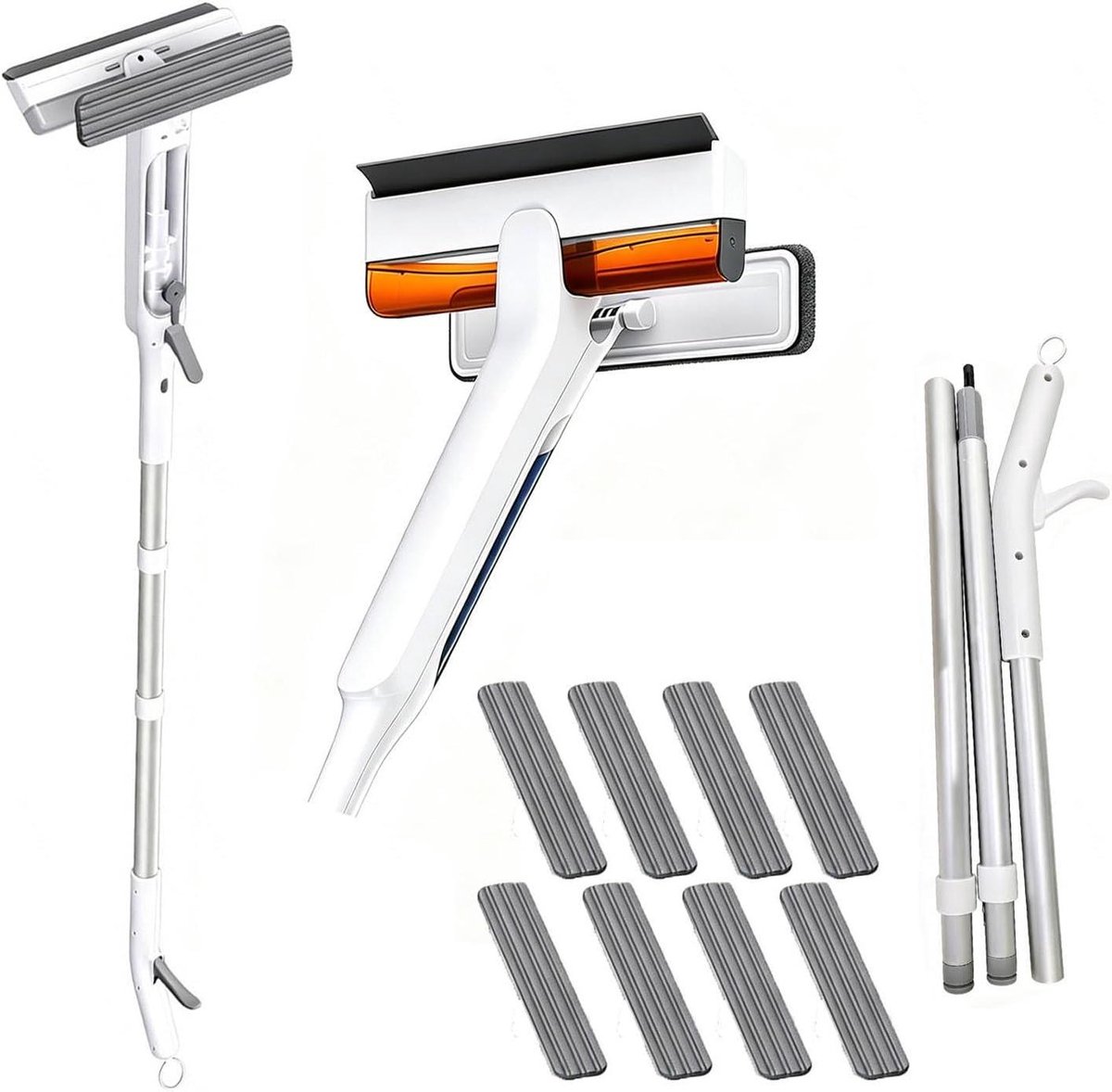 Raamwisser met sproeier - Raamreiniger set - Glas reinigen - 4-in-1 functie - 148 cm lengte - Wit