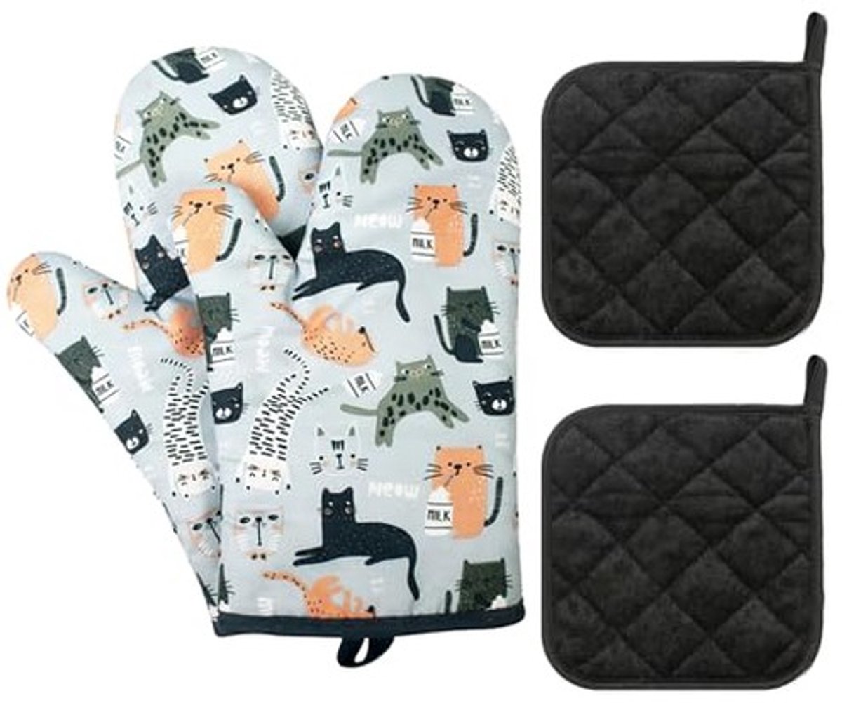 Dailygoods- Ovenhandschoenen Hittebestendig - Antislip - Isolatiepads 2 Stuks - Anti-verbranding - Polyester - Zwart - Keukenhandschoenen