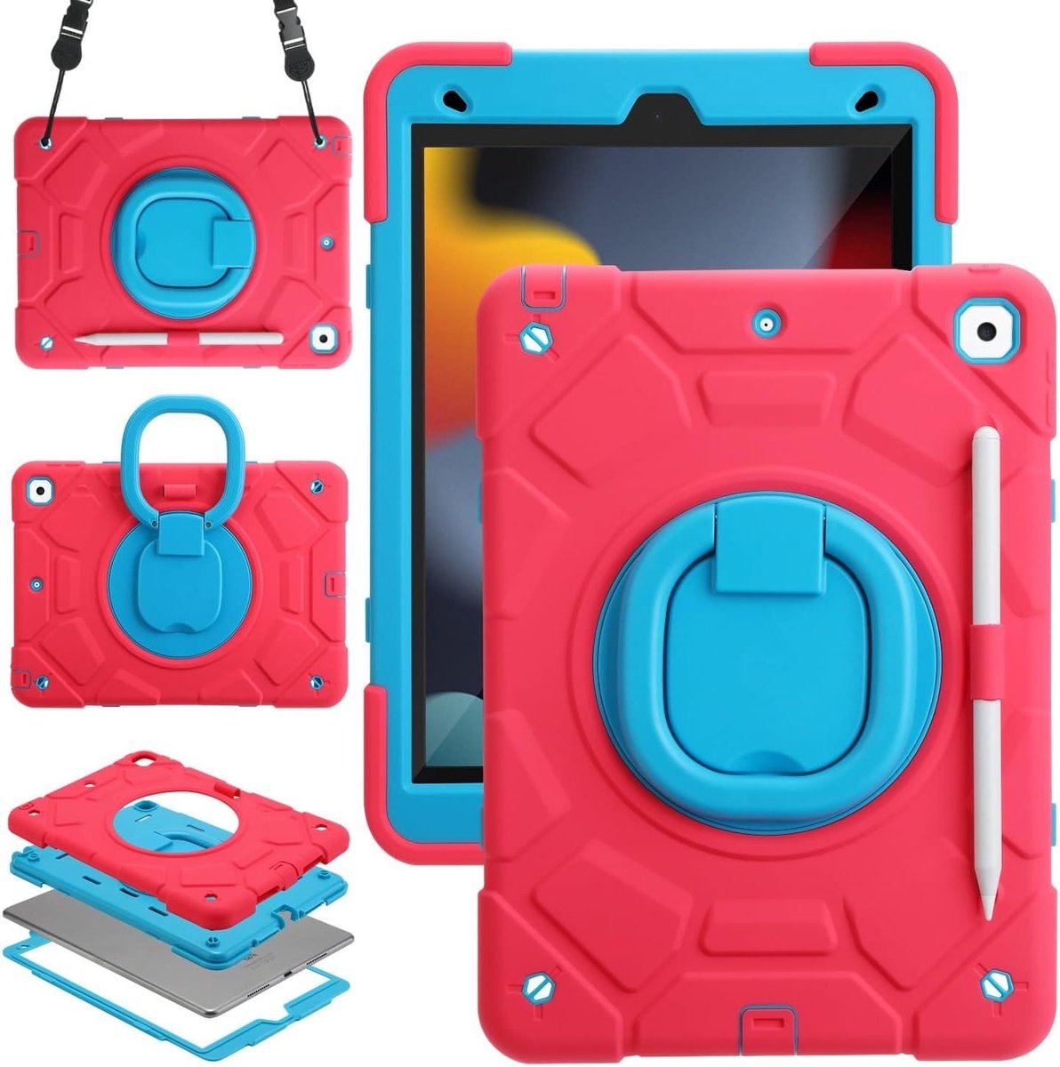 Tablet Hoes - Beschermhoes - Veilig Transport - 360 Graden Handvat - 10.2 Inch - Hot Pink Blauw