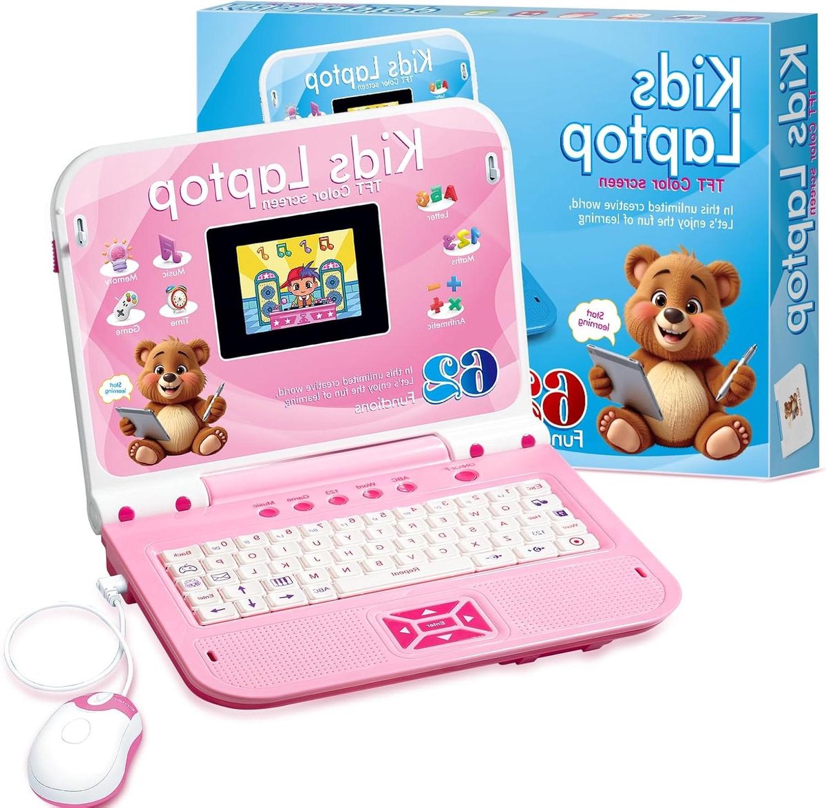 Kinder Laptop - Leercomputer Educatief - Vroeg Leren - Muziek en Spel - 27 cm - Roze