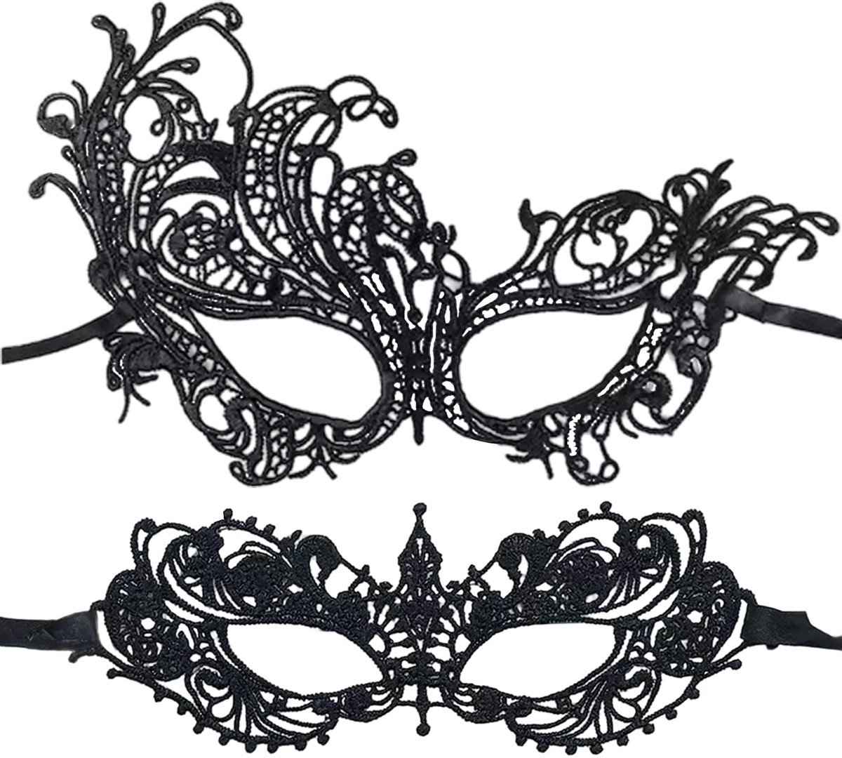 Dailygoods- Kanten Masker 2 Stuks - Zwart Vlindermasker - Maskerade Masker - Verkleedaccessoire - Halloween/Cosplay - Premium Materiaal