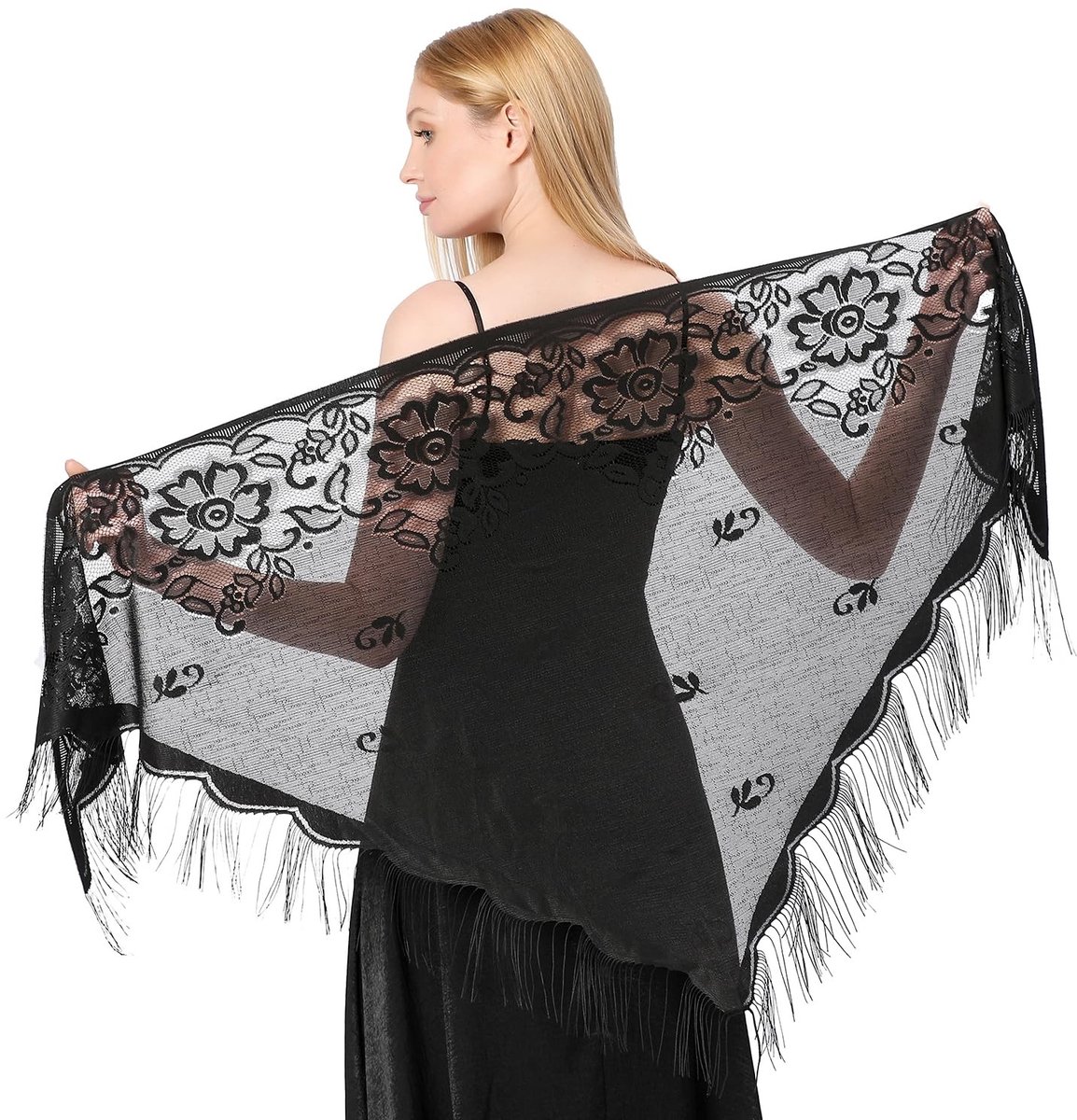 Dailygoods- Stola met kantpatroon - Driehoekige Sjaal - Bruiloft/Cape - Avondjurken - Lichtgewicht/Transparant - Maat: 200x75 cm