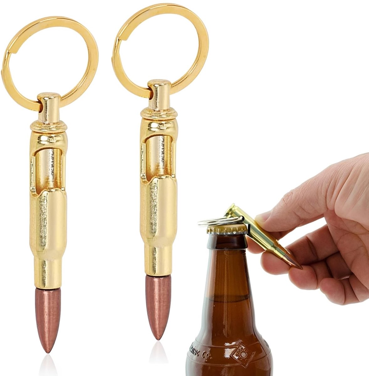 Dailygoods- Flesopener met Sleutelhanger - Mini Bullet Flesopener - Praktische Sleutelhanger - Cadeau-idee voor Mannen - 8,2 cm - Metaal Zwart