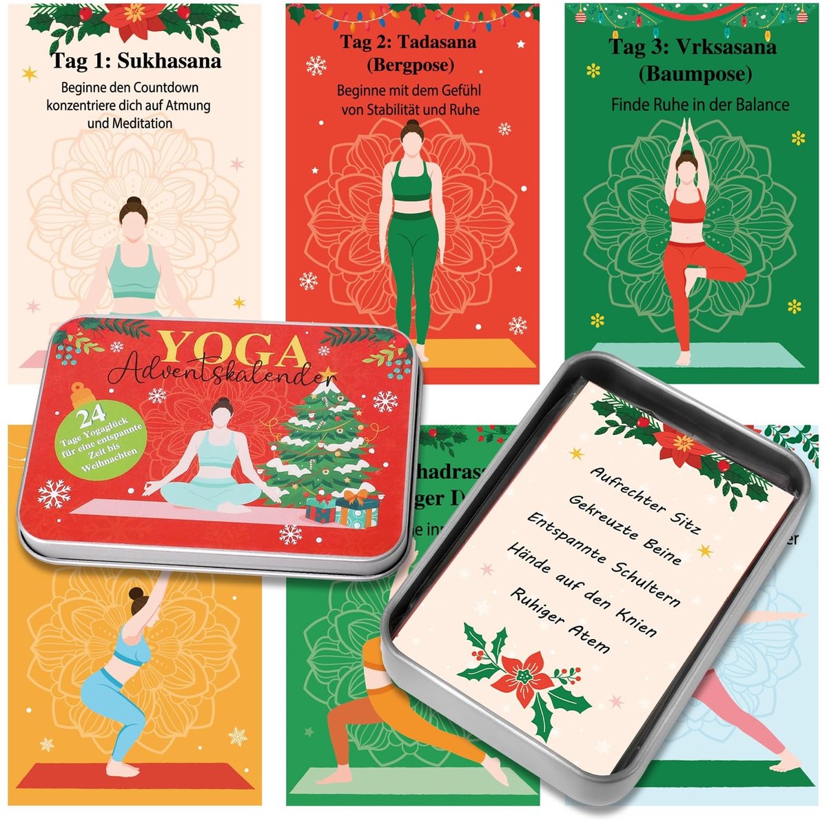 Dailygoods- Yoga Adventskalender 2025 - Adventskalender voor Vrouwen - Geschenken - Yoga Fitness - Ontspanning - 24 Dagen Kaarten