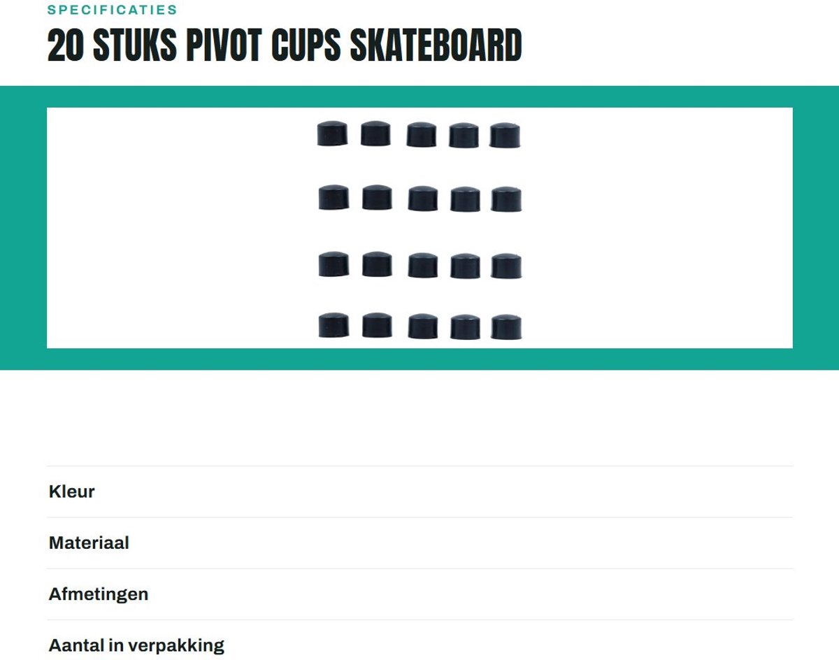 Dailygoods- Pivot Cups 16 mm - 20 Stuks - Skateboard/Longboard - Vervanging voor Trucks - PU Materiaal - Ruisonderdrukkend - Skateboard Onderdelen