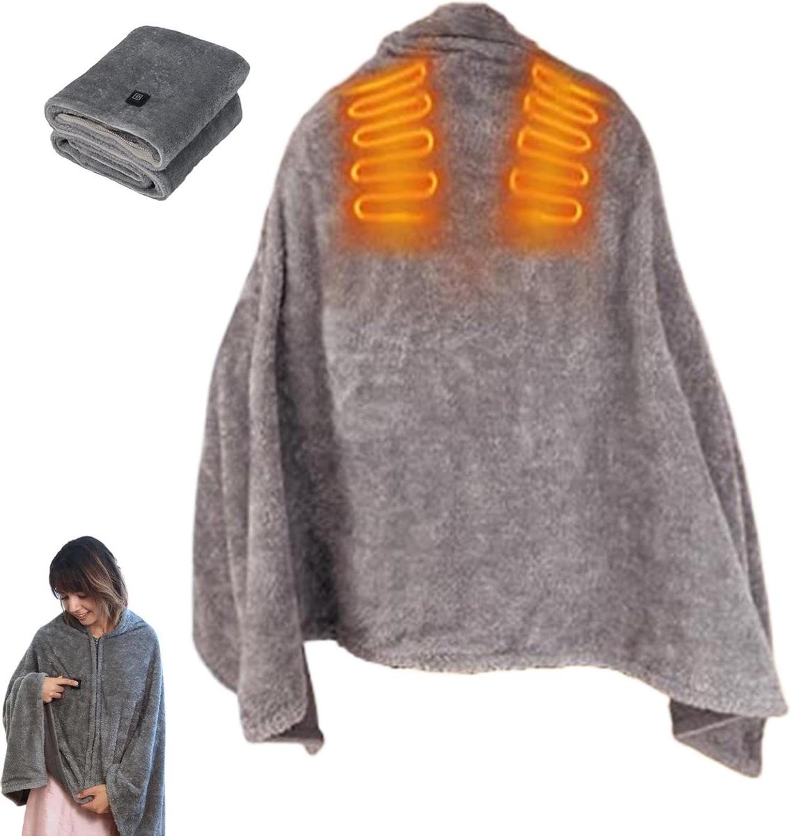 Verwarmde Deken Sjaal - Elektrische Poncho - Warm Blijven - Snelle Verwarmingstechnologie - 150 x 80 cm - Grijs