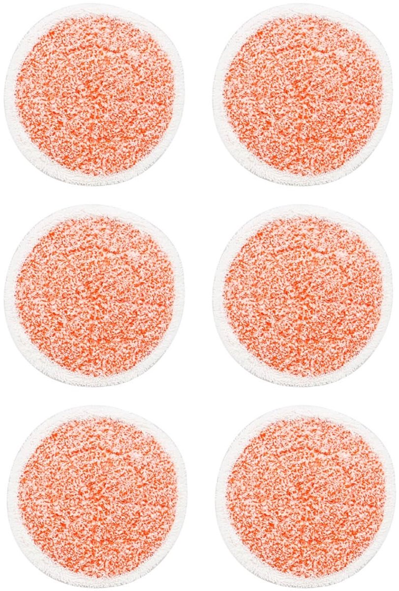 Dailygoods- Stoommoppads 6 Stuks - Vervangende Pads - Herbruikbare Scrubreinigingspads - Zware Scrubpads - 19 cm Diameter - Oranje Fluweel/Nylongaren - Reinigingspads