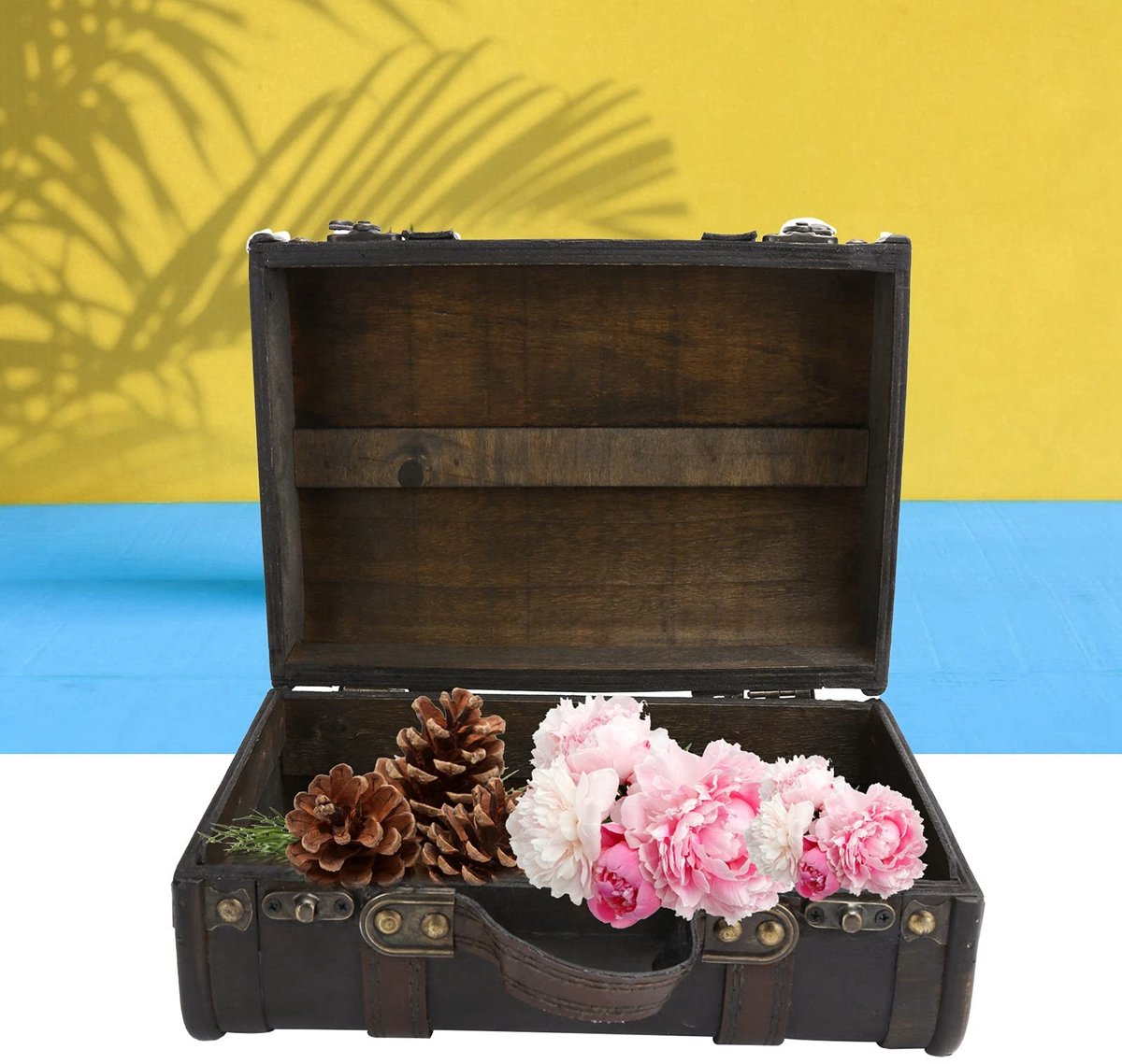 Dailygoods- Opbergkoffer Afsluitbaar - Vintage Houten Kist - Draagbare Koffer voor Sieraden - Fotografie Rekwisieten - Ambachtelijke Decoratie - 14,9 x 9,0 x 5,3 Inch - Opbergkist