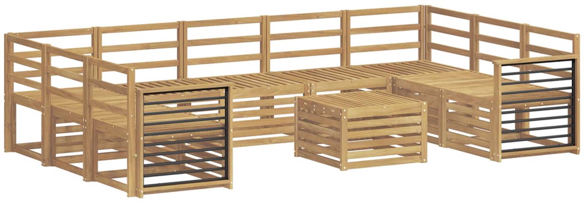 vidaXL Buiten - bank - set - 10 - st - 9-zits - Wit - Massief - Acacia - Hout