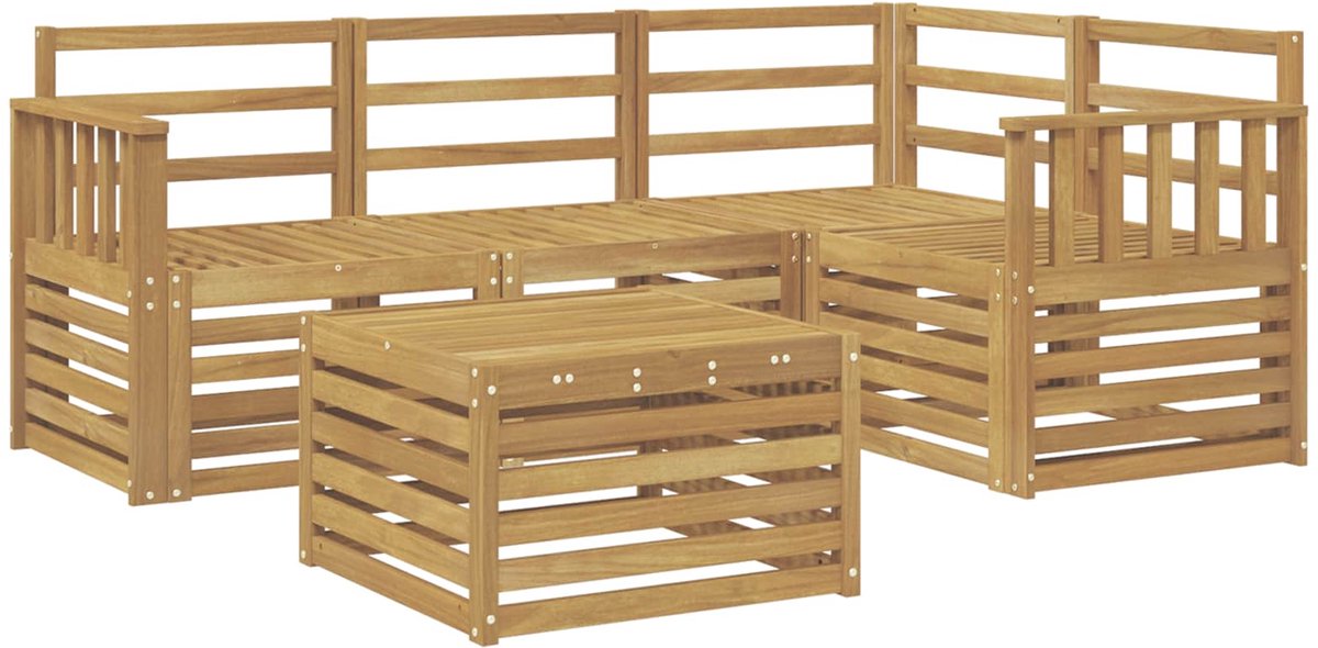 vidaXL Buiten - bank - set - 5 - st - 4-zits - Wit - Massief - Acacia - Hout