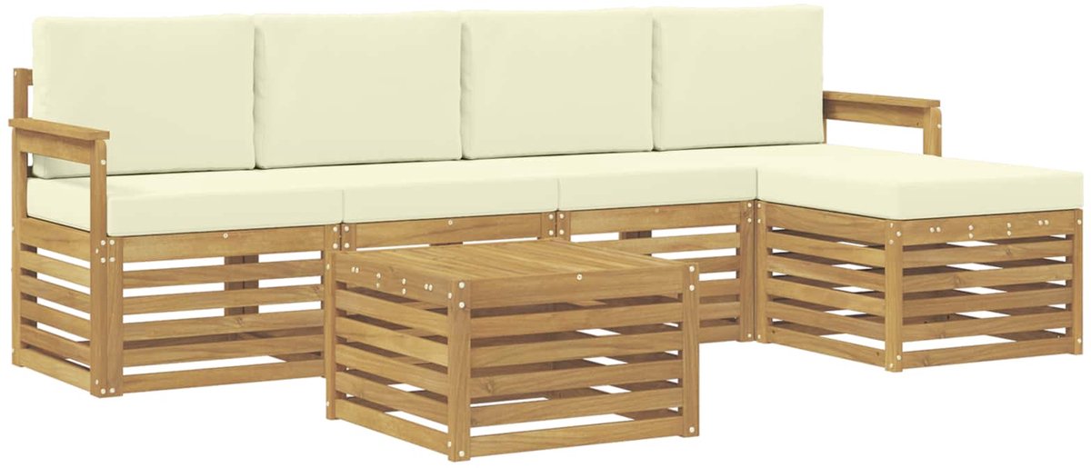 vidaXL Buiten - bank - set - 6 - st - 5-zits - Wit - en - crèmekleurig - Polyester Wit en crèmekleurig