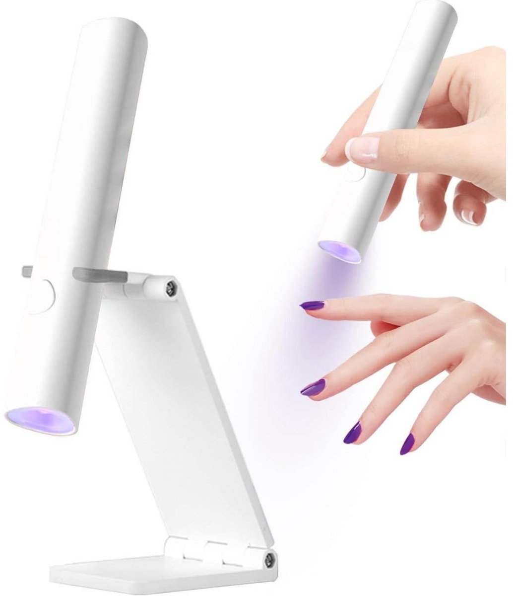 GELLDG UV-nagellamp – Met standaard – Oplaadbare mini UV/LED-nagellamp – Ultravioletlamp voor nail art – Draagbare & compacte UV-uithardingslamp – Timer met twee niveaus - Geschikt voor het uitharden van gellak, nagellijm en nageltips – Wit