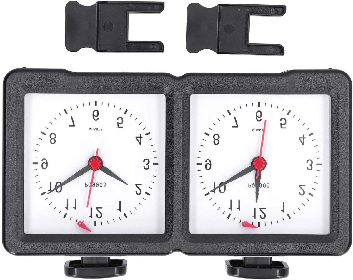 Analoge Schaakklok - Mechanische Timer - Spel Tijd Meten - Grootscherm Leesbaar - 23x13x6 cm - Zwart