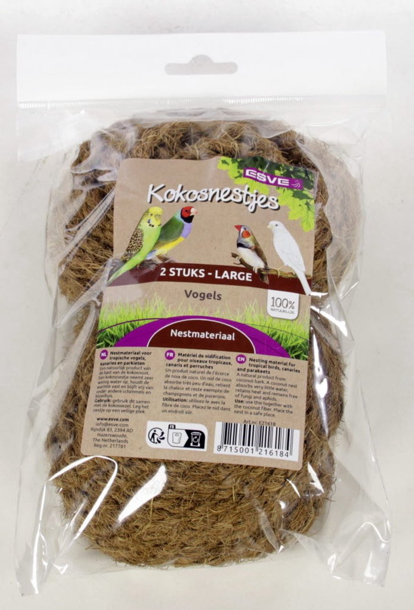 ESVE Kokosnestjes groot Ø12 cm | 2 stuks | natuurlijk nestmateriaal voor vogels