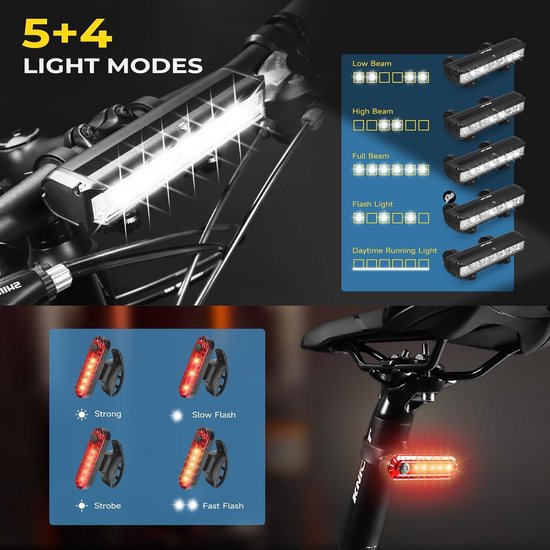 Fietsverlichting Set - LED Verlichting - Veilig Fietsen - Type C Oplaadbaar - 10000 Lumen - Zwart — afbeelding 2