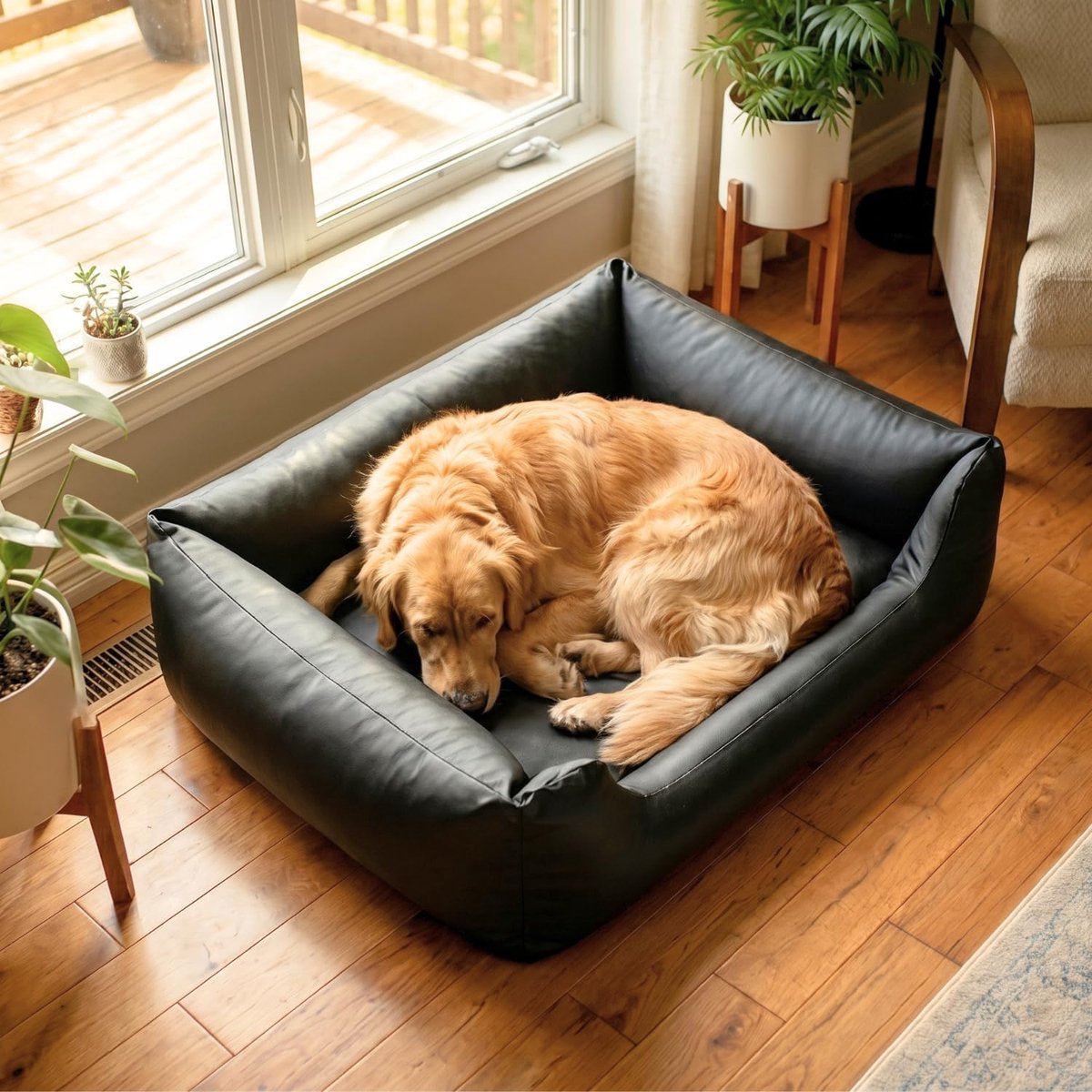 4L Textil Mario Orthopedisch hondenbed van kunstleer, XXL, hondenmand, kunstleer, voor grote honden, traagschuim, visco, extra groot, krasbestendig, waterafstotend, 140 x 110 x 25 cm, Zwart thumbnail 4