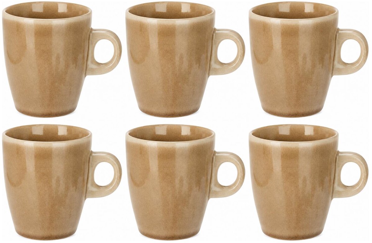 Siaki Koffiemok / theemok Faye - beige - set 6x - 220 ml - mokken - kerammiek - tas
