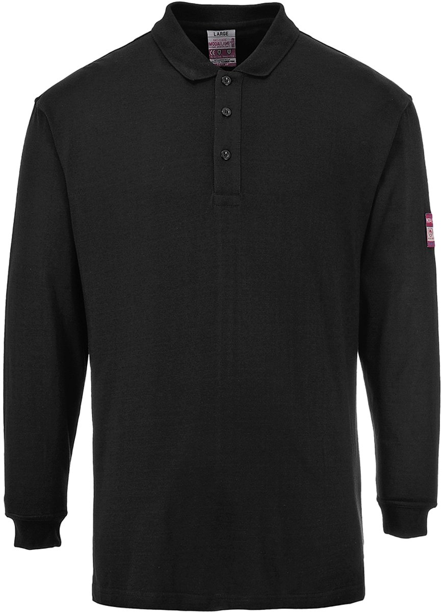 Portwest Vlamvertragende Modaflame Antistatische lange mouw Polo Shirt FR10 - Zwart - XL