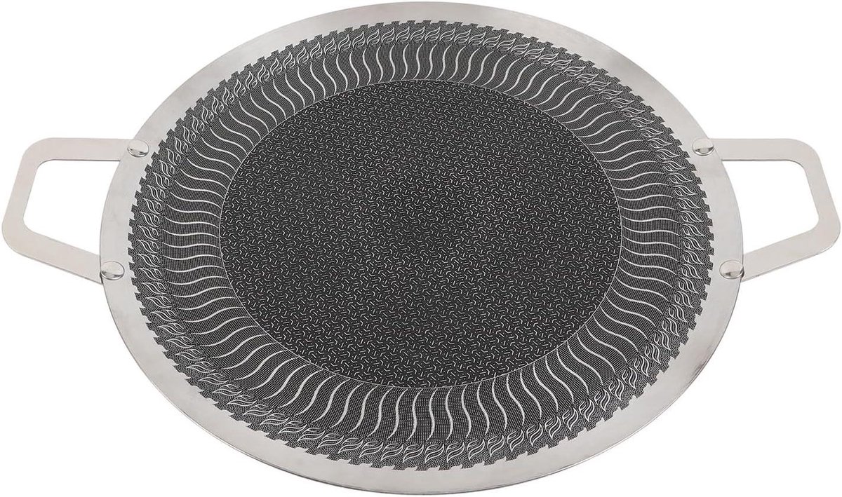 Grill pan BBQ plaat Buiten koken Dubbele handgrepen 38 cm Zilver