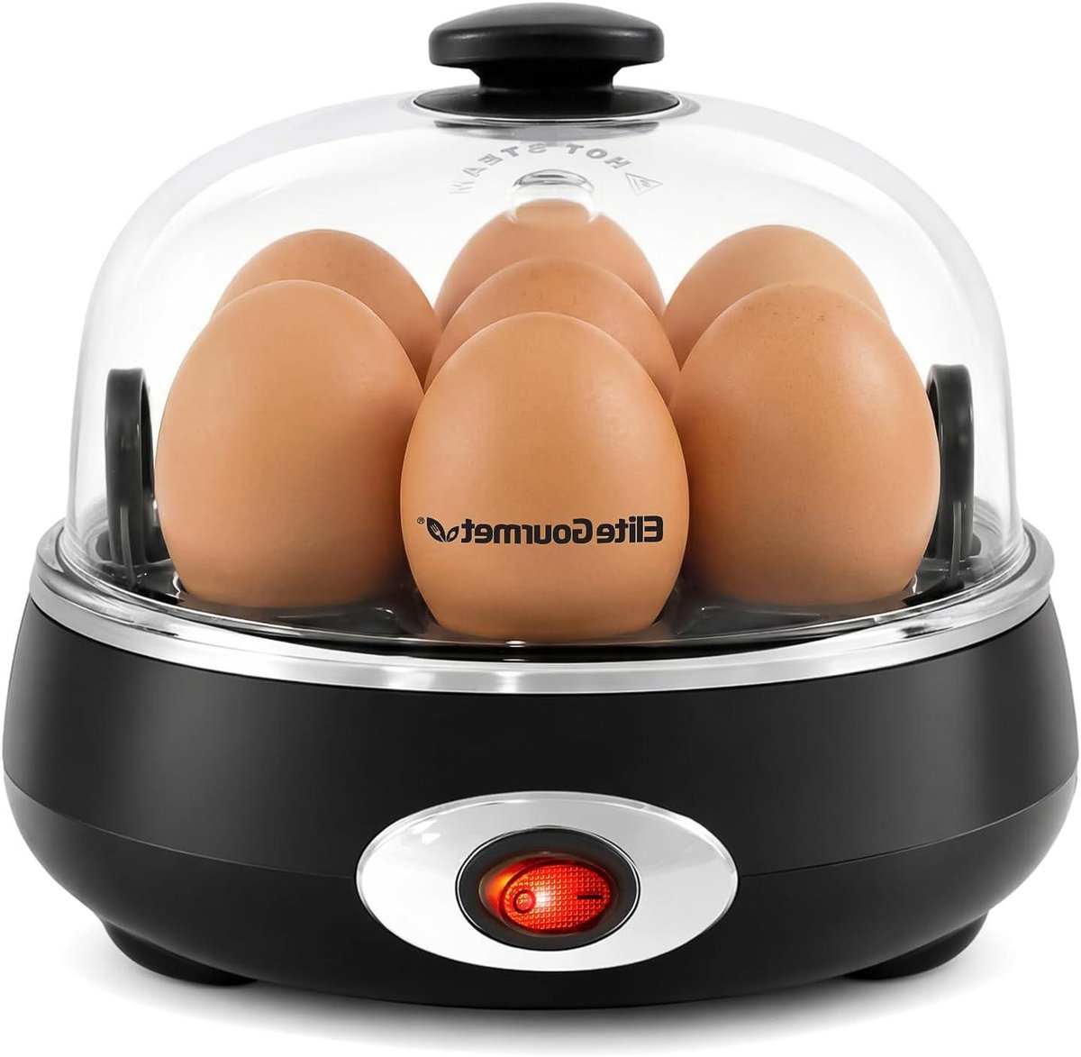 Elite Gourmet EGC007CHC# Rapid Egg Cooker, 7 Easy-To-Peel, Hard, Medium, Soft Boiled Eggs, Poacher, Omelet Maker, Auto Shut-Off, Alarm, 16 receptieboekje, BPA-vrij, koolstofgrijs